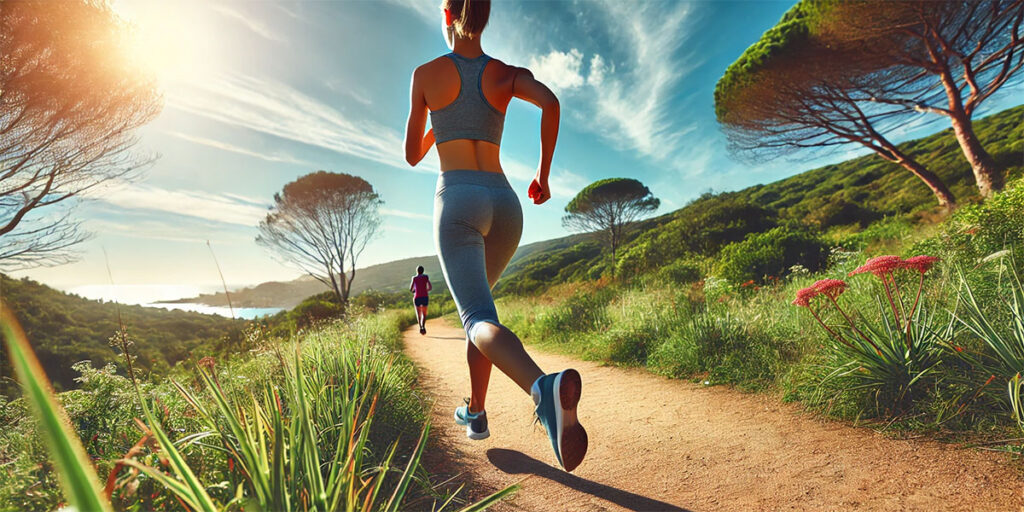 Fitness-focused woman running outdoors to maintain results.